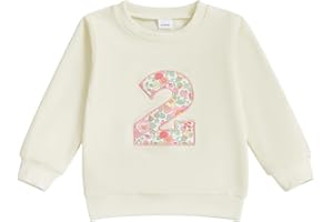 MAHUAOYIXI Baby Girls Birthday Outfits Sweatshirts for Kids T Shirt Long Sleeve Crew Neck Floral Number Letter Embroidery Tops Toddler Clothes Birthday Gift for Girls