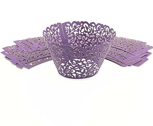 umsky 24 Set Elfenbeinfarben filigranen Artistic Backen Little Vine Lace Laser Cut Cupcake Wrapper-Cup Muffin Fall Tabletts Halsbänder Wrappers – violett - 2