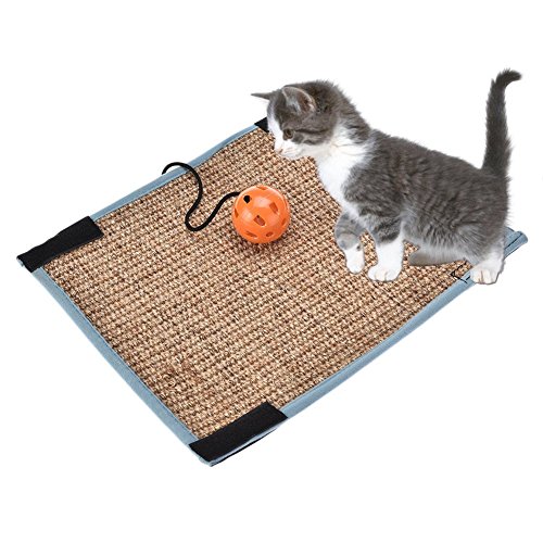 lineEUbea Cat Scratching Post, Cat Scratch Board Cat Toys Wall Mounted Scratching Mat with Hanging Bells Chair Table Furniture Protector (Brown)