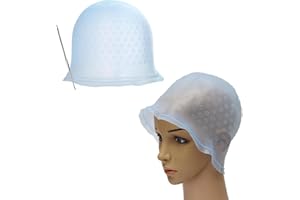 WASUQO Hervorhebung Kappe Mit Halben Bogen Löcher Vorgelocht Wiederverwendbar Highlight Kappe Strähnenhaube aus Silikon mit Metallhaken, Highlights DIY Färben Strähnchenhaube Set, Blau