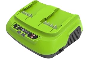 Greenworks Caricabatterie a Doppio Slot 40V 8A - Per Attrezzi da Giardino ed Elettroutensili, Batterie 40V, Ricarica 1 Batteria da 2Ah in 30 Minuti, Garanzia 3 Anni - G40X2UC8