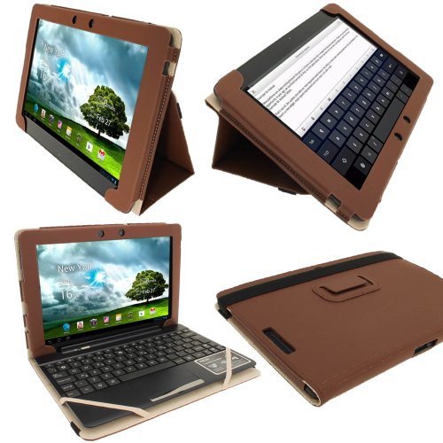 igadgitz 'Portfolio' Braun PU Leder Tasche Schutzhülle Hülle Ledertasche Lederetui Etui Case für Asus Eee Pad Transformer & Keyboard Dock TF300 TF300T TF300TG & TF300TL 10.1" Android Tablet