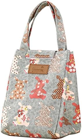 Cute Reusable Cotton Lunch Bag Insulated Lunch Tote Soft Bento Cooler Bag (Blue rabbit)