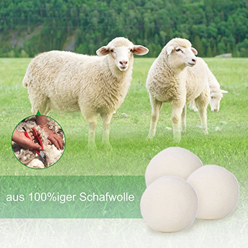 GHB 6 Stück Trocknerbälle aus 100% Schafwolle Trocknerkugeln für Wäschetrockner Wiederverwendbar natürlicher Weichspüler - 5