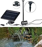 Ideal für den Gartenteich oder im Deko-Brunnen • Förderhöhe: ca. 70 cm, Fördermenge: ca. 180 l/Std. • Pumpleistung per Drehregler einstellbar • Wasserdichte Pumpe: IP68, mit 5 m Anschlusskabel • Maße Solar-Panel: 210 x 150 x 24 mm, Gewicht: 365 g