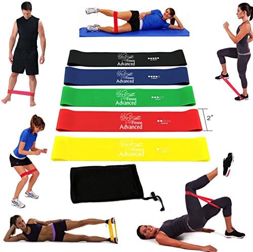 Set of 5 Quality Exercise / Resistance Bands by 'Fitness Advanced' Total Body Workout, Increase Performance Gains &amp; Rehabilitation Rates, Improve Strength, Toning, Mobility etc. Use with Yoga, Pilates, Cross Fit, Home Exercise