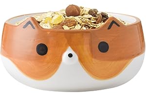 FOGARI Ciotola per cereali per bambini, ciotola per cereali in ceramica con simpatico disegno di gatto e volpe, facile da pulire, bordi lisci, resistente al calore, perfetta per colazione e snack
