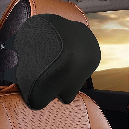 Haosen Memory Foam Car Neck Support Pillow Head Rest Cushion with Two Straps - Comfortable and Universal - Ideal for Auto Driving Office Chair Traveling Neck Pain (Black)