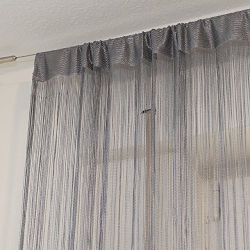 Fadenvorhang UNI 90x245cm – versch. Farben wählbar, Fadenvorhang mit Stabdurchzug,Fadengardine, Raumteiler, Türvorhang, Mückenschutz, Fliegenschutz, Faden Vorhang (Grau/ Silber) - 4