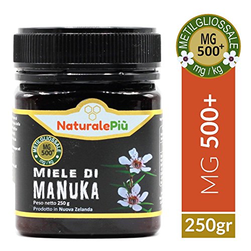 Miele di Manuka 500+ MGO 250 gr | Prodotto in Nuova Zelanda, Attivo e Grezzo, Puro e Naturale al 100% | Metilgliossale Testato |