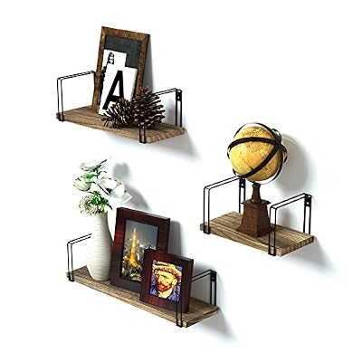 SRIWATANA Étagères Murales Lot de 3 Etagères Flottantes en Bois et Fil de Fer Charge Maximal 20 Kg pour Salon Chambre Bureau ou Cuisine