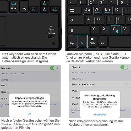 Rii Sehr Dünne Bluetooth 3.0 Kabellose Tastatur (Deutsches QWERTZ Layout) für Apple und PC , Windows 7 + 8,Linux,Mac OS X,Notebook,Laptop,Netbook,Mac Book,Tablets,Apple iPad,Samsung Galaxy Tab2,Galaxy Note,Smart Phones,Android,Iphone - 5