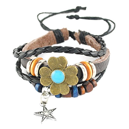 Ukamshop(TM)1PC Charming Vintage Cross Bracelet Infinity Love Leather Rope Infinite Bangle For Girls Boys Womens Mens (Pentagram Flowers)