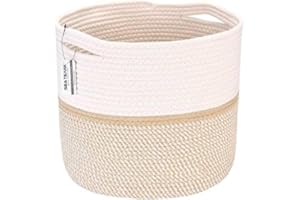 Sea Team Cesta grande de almacenamiento tejida de doble tono con asas para ropa, juguetes, toallas, 38 x 38 x 33 cm, elegante cesta de decoración del hogar, caqui moteado