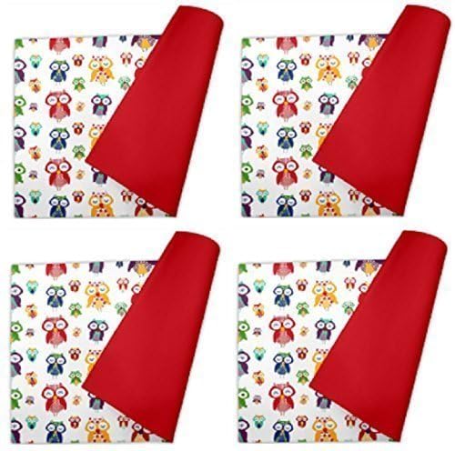 Set Of 4 Cloth Dining Table Mats Table Placemat Tablemat Tableware Kitchen Pads (JUNGLE FOREST OWL BIRD)