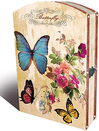 Little Springs PU Leather Keybox With 6 Hooks and Latch Blue Butterfly Design