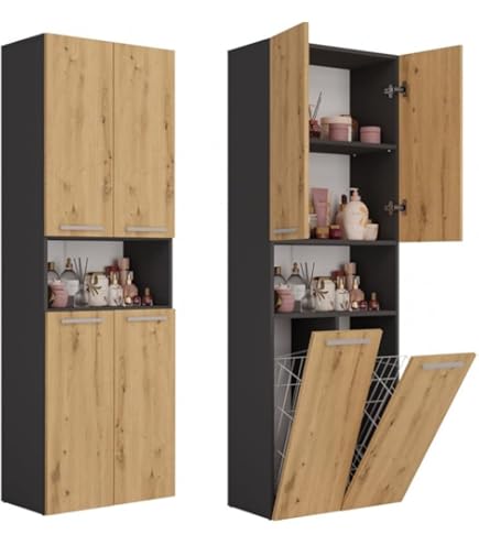 AC-DÉCO Grande Armoire Murale Avec Panier à Linge - 35 X 35 X 170cm