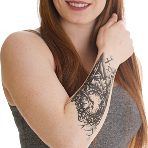 Temporäre Körperkunst entfernbares Tattoo – Uhr, Clock. Zombie, Tod Armtattoo – Temporary Fake Tattoo - 5