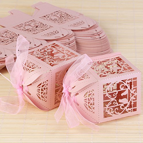 ULTNICE 50Pcs Geschenk Kasten Karton Süßigkeit Kasten Gast Kasten für Hochzeits Taufe Geburtstags Party Dekor Rosa - 7