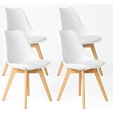 T-LoVendo Pack of 4 Nordic Dining Chairs, Nordic Kitchen Chairs with Solid Beech Wood Legs and Padded and Upholstered Seat, E