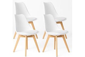 T-LOVENDO.ES T-LoVendo Pack de 4 Sillas Comedor Nórdico, Sillas de Cocina Nórdicas con Patas de Madera Maciza de Haya y Asiento Acolchado y Tapizado, Respaldo Ergonómico