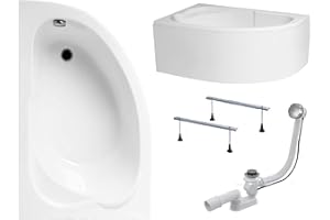 POLIMAT BADLAND Eckbadewanne Eckwanne RECHTS LINKS 130x85 mit Acrylschürze, Füßen und Ablaufgarnitur GRATIS (130x85 LINKS)