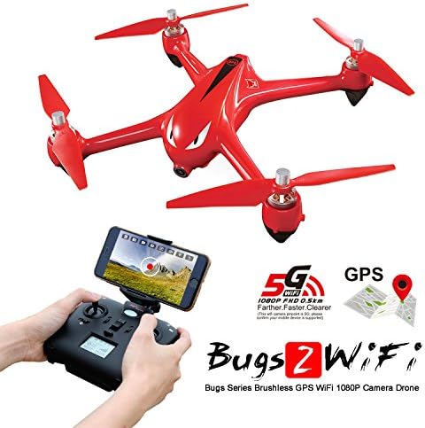 MJX Bugs 2W B2W GPS RC Quadcopter Drone with Altitude Hold, Brushless Motor Headless Mode 2.4G 6-Axis Gyro RC Helicopter With 1080P HD Camera WIFI FPV Drone - Red