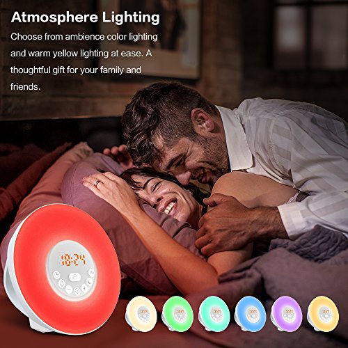 Wecker Geschenke Wake Up Light Lichtwecker ,7 Wecktöne (6 Naturklänge und UKW-Radio), 7Farben, 10 Dimmstufen, Sonnenaufgangssimulation, Nachtlicht mit UKW-Radio, Wecker mit Licht ,ein Geschenk für Frauen, Männer, Freunde ,Kinder oder Erwachsene(6640) - 5