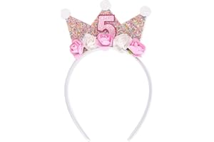 JIOLINK Corona Compleanno Bambina, 2 Anno Fascia Tiara Corona da principessa Cerchietto Corona Bambina con fiore di rosa artificiale Decorazioni per feste Compleanno, Carnevale