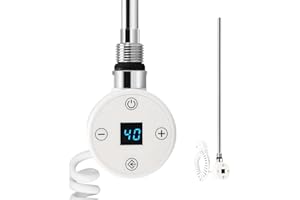 Meykoers Heizstab für Badheizkörper 300 Watt Heizpatrone mit Thermostat, Elektroheizstab mit LCD Bildschirm Edelstahl Heizungen für Handtuchtrockner Handtuchwärmer Weiß