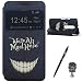 Produktbild Motorola Moto G 3. Generation Schutzhülle Leder Hülle, Alfort 3 in 1 Flip Fashion Design Dual Use Falten Premium PU Leder Tasche Case Cover Flip Fenster Window Touch Screen für Motorola Moto G3 5.0" Smartphone Funktion Standfunktion Unterstützte Telefone mit Teufel smiley ( Schwarz ) + Netter Staub Stecker + Alfort Schwarz Stylus Pen