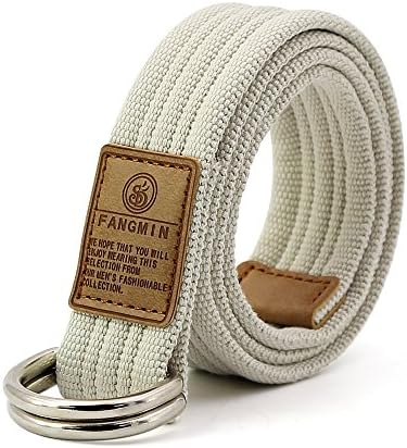 3ZHIYI Canvas Belt Unisex Fashion Soft Comfortable Strap Double Loop Metal Buckle Creamy-white