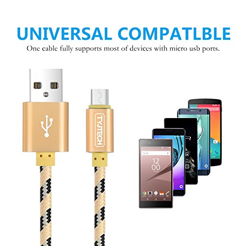 Micro USB Kabel, TYJTECH 2-Pack 6.5FT/2M Micro USB Schnellladekabel Geflochtenes Kabel High Speed Sync für Android Smartphones, Samsung Galaxy, HTC, Huawei, Sony, Nexus, Nokia, Kindle und mehr (Gold) - 5