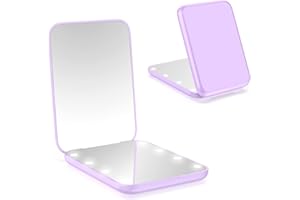 WOBSION Specchio Portatile con Luce LED per Viaggio,Pieghevole Specchietto da Borsetta di 1x/3x Ingranditore,Piccolo Mirror per Trucco con Interruttore Magnetico,a Regalo,Viola