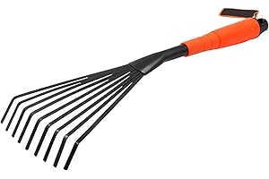 AUTUUCKEE Mini Garden Rake,16 Inch 9 Root Steel Hand Fan Leaf Rake with Ergonomic Comfort Grip & Rust Resistant Garden Fork, Rakes For Gardening Tool