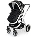i-Safe System - Black Grey Travel System Pram & Luxury Stroller 3 in 1 Complete With Footmuff, Head support, Carseat Footmuff, All the Raincovers iSafe
