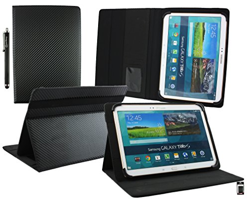 Emartbuy® Wortmann Terra Pad 1004 10.1 Zoll Tablet PC Universalbereich ( 10 - 11 Zoll ) Carbon Schwarz Multi Angle Exekutiv Folio Mappen Kasten Abdeckung mit Kartensteckplätze + Eingabestift