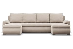 ‎MEBLIGO Mebligo - Ecksofa mit Schlaffunktion und 3 Bettkasten FORESTA 302x89x159 (BxHxT) Beige - Couch U Form, Sofa im Sitz: Wellenfeder + Schaumstoff, Sofas & Couches, Eckcouch