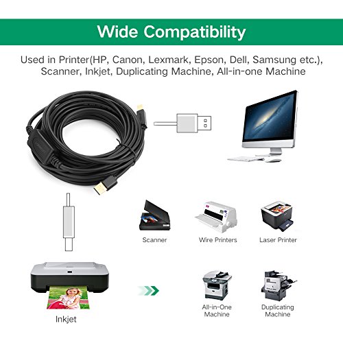 UGREEN C  ble Imprimante USB 2 0 A M  le vers USB B M  le C  ble Printer Scanner Fil Imprimante avec Amplificateur pour Canon MG5750 HP Envy 4520 HP deskjet 3720 Epson XP245 Brother DCP-L2520DW  10M 