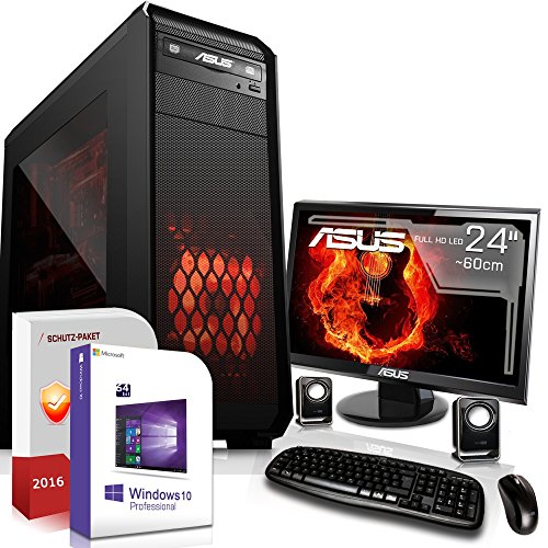 Gaming PC Komplett Set / Multimedia COMPUTER inkl. Windows 10 Pro 64-Bit! - Quad-Core Intel Core i7-4790 4 x 4.0 GHz - Nvidia Geforce GTX 1050 mit 2GB GDDR5 RAM - 16GB DDR3 RAM - 120GB SSD + 1000GB HDD - ASUS 24-Zoll TFT Monitor - 24-fach DVD Brenner - Lautsprecher - Tastatur + Maus - USB 3.0 - DVI - HDMI - Displayport - Gamer PC mit 3 Jahren Garantie!