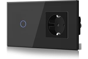 BSEED Interrupteur avec prise Schuko, en verre, encastré, 16 A, coffre-fort prise, CEE, 1 compartiment, 1 voie, tactile, pour applique murale, noir