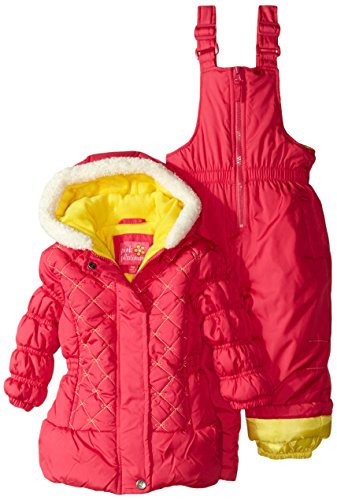 Pink Platinum Baby Girls Solid Color Block 2-Piece Snowsuit Ski Bib Pant Set, Fuchsia, 12 Months