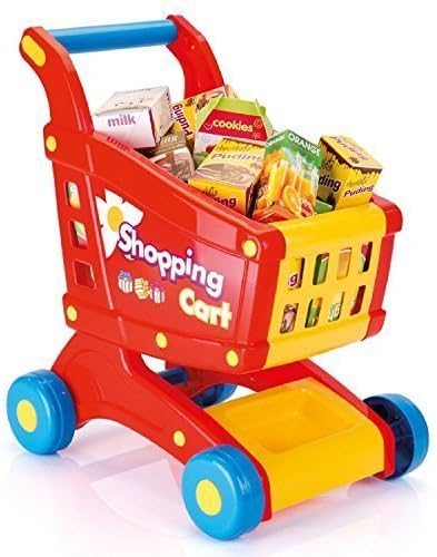 Kids Shopping Trolley Cart Basket and Plastic Food Set