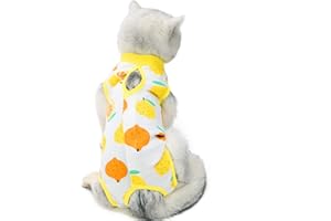 AgoumLux Katzenbody Nach Op Kastration für Katze Body für Operation Leckschutz Katzenbekleidung Recovery Kleidung Baumwolle, Gelb, M