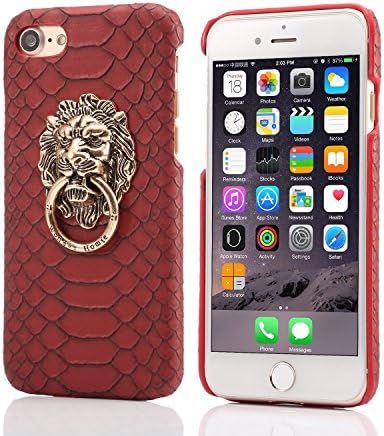 Lizard Snake Skin Pattern Lion King Finger Ring Holder Leather Phone Case Cover For iPhone 5s SE/6s/6plus/7/7plus (iPhone X, Red)