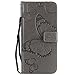 Produktbild DENDICO Galaxy J6 2018 Hülle, PU Leder Handyhülle mit Standfunktion und Kartenfach, Schmetterling Muster Magnetverschluss Flip Brieftasche Etui TPU Schutzhülle für Samsung Galaxy J6 2018 - Gris