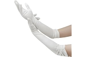 YJZQ Gants Long de Mariage Femme Gant de Satin épouse Blanc/Ivoire/Noir Gant Déguisement Simple Elégant Longueur du Coude Woman Wedding Glove Gant de Soirée Bal Spectacle Fête avec Perles