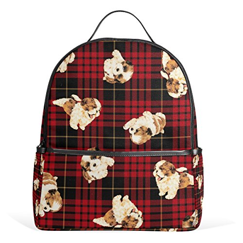 Preisvergleich Produktbild ALAZA HundePlaid-Gingham-Karierter Rucksack für Schule Bookbag