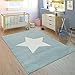 Produktbild Paco Home Kinderteppich Kinderzimmer Jungen Modern Großer Stern In Pastell Blau Weiß, Grösse:80x150 cm