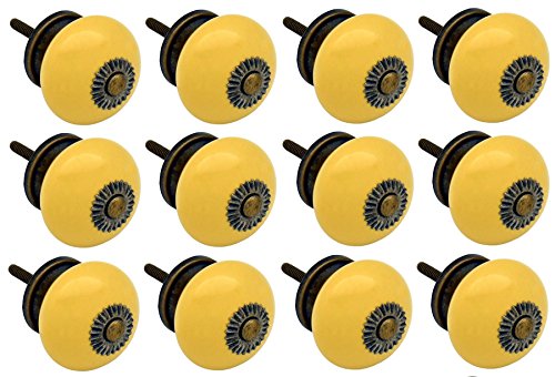 Nicola Spring Ceramic Cupboard Drawer Handle Knobs - Yellow - Pack Of 12